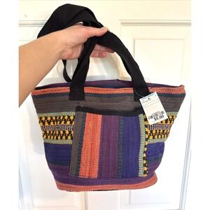 Vintage NWT 1990s Era Walmart Woven Boho Bucket Bag Purse Tote Zip Top 9"x13.5"